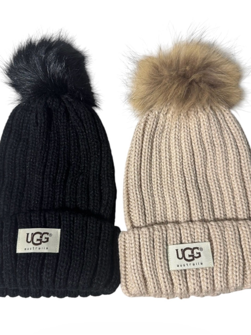 UGG Pom Beanie Hat - Black & Beige (2)